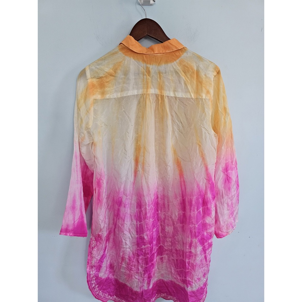 Juliet Dunn London Long Sleeve Silk Blouse Top Orange Pink Size 2 - Picture 3 of 5